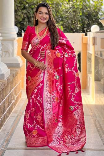 soft litchi art silk banarasi art silk jacquard saree (banarasi-1-rani-pink)