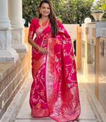 soft litchi art silk banarasi art silk jacquard saree (banarasi-1-rani-pink)