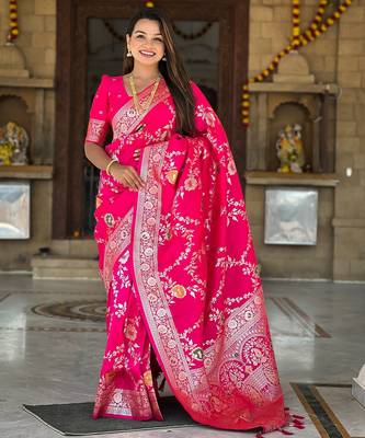 soft litchi art silk banarasi art silk jacquard saree (banarasi-1-rani-pink) 2
