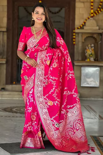 soft litchi art silk banarasi art silk jacquard saree (banarasi-1-rani-pink)