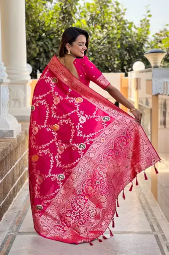 soft litchi art silk banarasi art silk jacquard saree (banarasi-1-rani-pink)