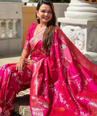 soft litchi art silk banarasi art silk jacquard saree (banarasi-1-rani-pink) 4