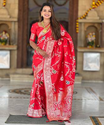 soft litchi art silk banarasi art silk jacquard saree (banarasi-1-red) 2