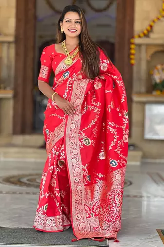 soft litchi art silk banarasi art silk jacquard saree (banarasi-1-red)