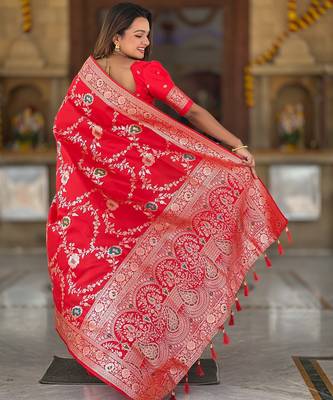 soft litchi art silk banarasi art silk jacquard saree (banarasi-1-red) 3