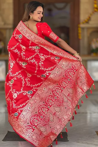 soft litchi art silk banarasi art silk jacquard saree (banarasi-1-red)