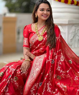 soft litchi art silk banarasi art silk jacquard saree (banarasi-1-red) 4