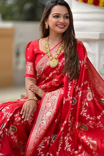 soft litchi art silk banarasi art silk jacquard saree (banarasi-1-red)