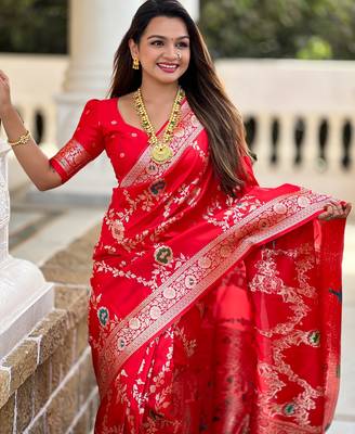 soft litchi art silk banarasi art silk jacquard saree (banarasi-1-red) 5