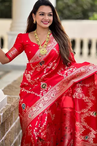 soft litchi art silk banarasi art silk jacquard saree (banarasi-1-red)