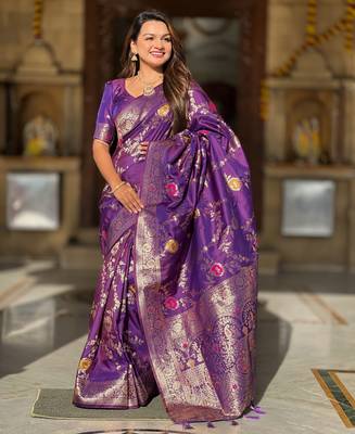 soft litchi art silk banarasi art silk jacquard saree (banarasi-1-wine) 1