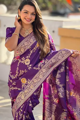 soft litchi art silk banarasi art silk jacquard saree (banarasi-1-wine)