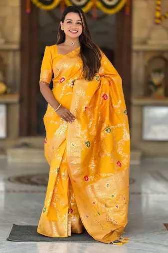 soft litchi art silk banarasi art silk jacquard saree (banarasi-1-yellow)