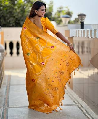 soft litchi art silk banarasi art silk jacquard saree (banarasi-1-yellow) 3