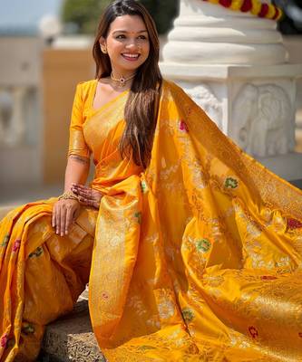 soft litchi art silk banarasi art silk jacquard saree (banarasi-1-yellow) 4