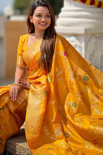 soft litchi art silk banarasi art silk jacquard saree (banarasi-1-yellow)