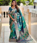 soft litchi art silk banarasi art silk jacquard saree (banarasi-2-aqua-rama)