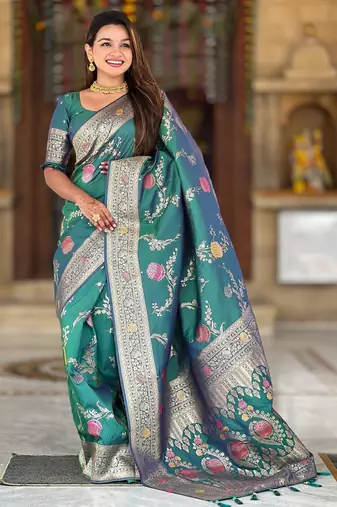 soft litchi art silk banarasi art silk jacquard saree (banarasi-2-aqua-rama)