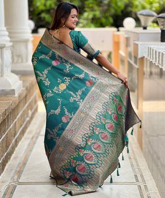 soft litchi art silk banarasi art silk jacquard saree (banarasi-2-aqua-rama) 3
