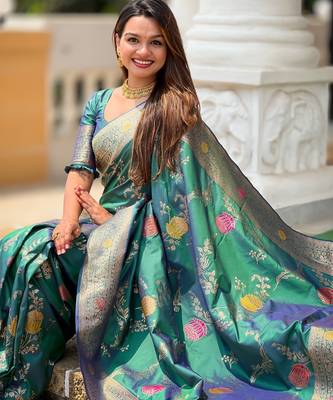 soft litchi art silk banarasi art silk jacquard saree (banarasi-2-aqua-rama) 4