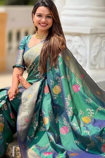 soft litchi art silk banarasi art silk jacquard saree (banarasi-2-aqua-rama)