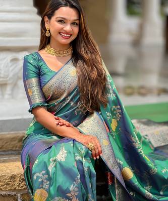 soft litchi art silk banarasi art silk jacquard saree (banarasi-2-aqua-rama) 5