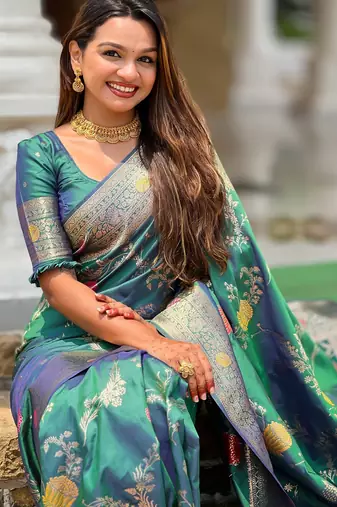 soft litchi art silk banarasi art silk jacquard saree (banarasi-2-aqua-rama)