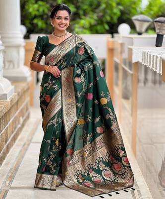 soft litchi art silk banarasi art silk jacquard saree (banarasi-2-b-green) 1