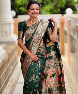 soft litchi art silk banarasi art silk jacquard saree (banarasi-2-b-green) 2