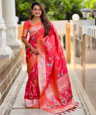 soft litchi art silk banarasi art silk jacquard saree (banarasi-2-gajri-pink) 1
