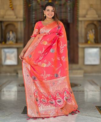 soft litchi art silk banarasi art silk jacquard saree (banarasi-2-gajri-pink) 2