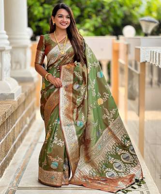 soft litchi art silk banarasi art silk jacquard saree (banarasi-2-mahendi) 1