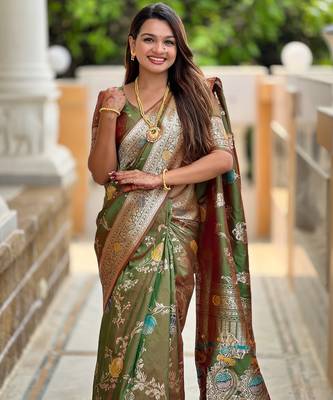 soft litchi art silk banarasi art silk jacquard saree (banarasi-2-mahendi) 2