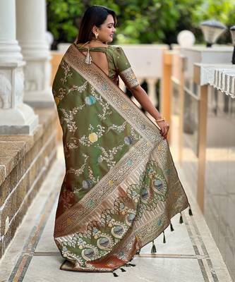 soft litchi art silk banarasi art silk jacquard saree (banarasi-2-mahendi) 3
