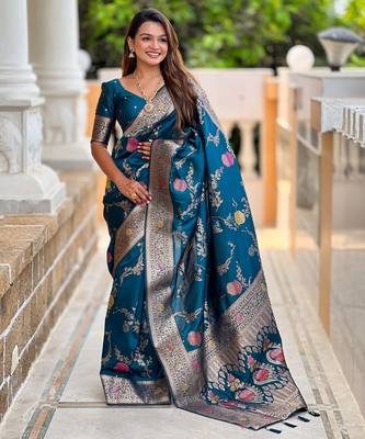 soft litchi art silk banarasi art silk jacquard saree (banarasi-2-morpich) 1