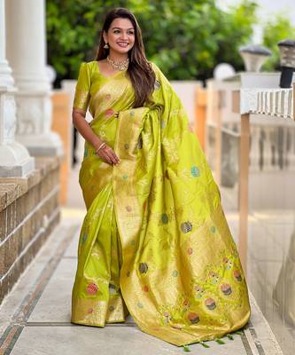 soft litchi art silk banarasi art silk jacquard saree (banarasi-2-parrot) 1