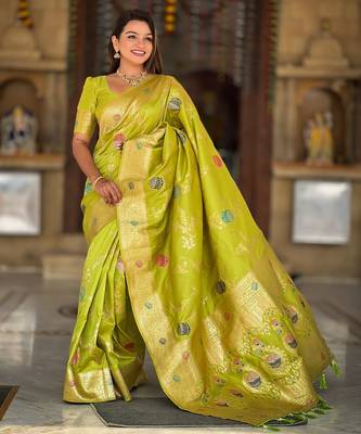 soft litchi art silk banarasi art silk jacquard saree (banarasi-2-parrot) 2