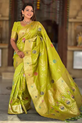 soft litchi art silk banarasi art silk jacquard saree (banarasi-2-parrot)