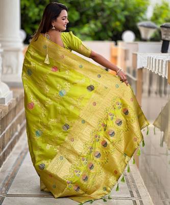 soft litchi art silk banarasi art silk jacquard saree (banarasi-2-parrot) 3