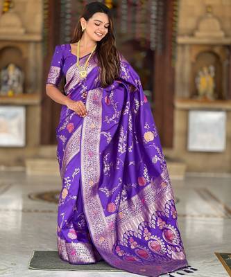 soft litchi art silk banarasi art silk jacquard saree (banarasi-2-puple) 2