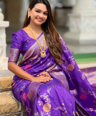 soft litchi art silk banarasi art silk jacquard saree (banarasi-2-puple) 4