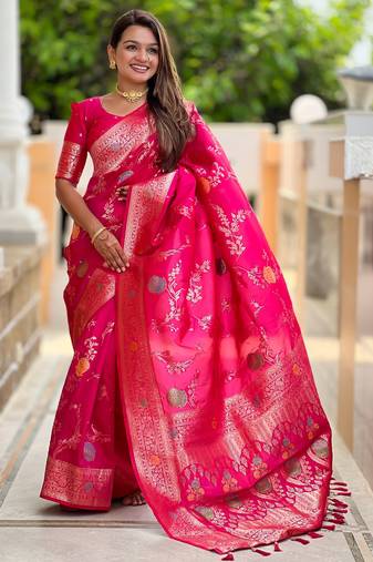 soft litchi art silk banarasi art silk jacquard saree (banarasi-2-rani-pink)