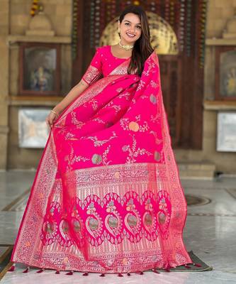 soft litchi art silk banarasi art silk jacquard saree (banarasi-2-rani-pink) 2