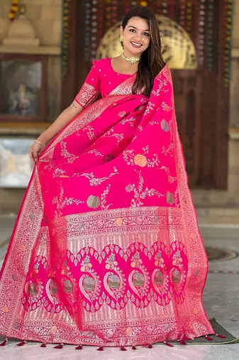 soft litchi art silk banarasi art silk jacquard saree (banarasi-2-rani-pink)