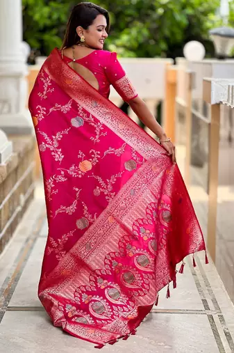 soft litchi art silk banarasi art silk jacquard saree (banarasi-2-rani-pink)