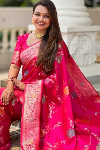 soft litchi art silk banarasi art silk jacquard saree (banarasi-2-rani-pink)
