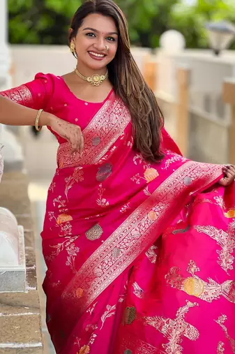 soft litchi art silk banarasi art silk jacquard saree (banarasi-2-rani-pink)
