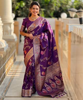 soft litchi art silk banarasi art silk jacquard saree (banarasi-2-wine) 1