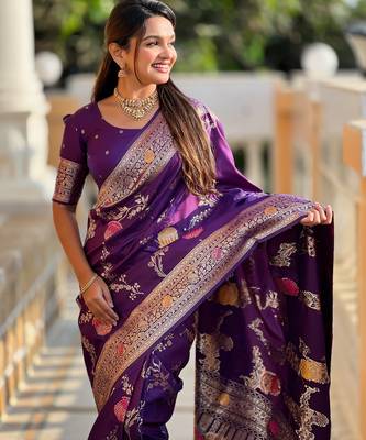 soft litchi art silk banarasi art silk jacquard saree (banarasi-2-wine) 5