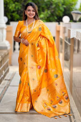 soft litchi art silk banarasi art silk jacquard saree (banarasi-2-yellow)